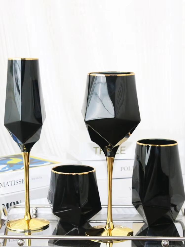 Home Cinema Glasses - Pure Black Crystal Golden Edge Wine